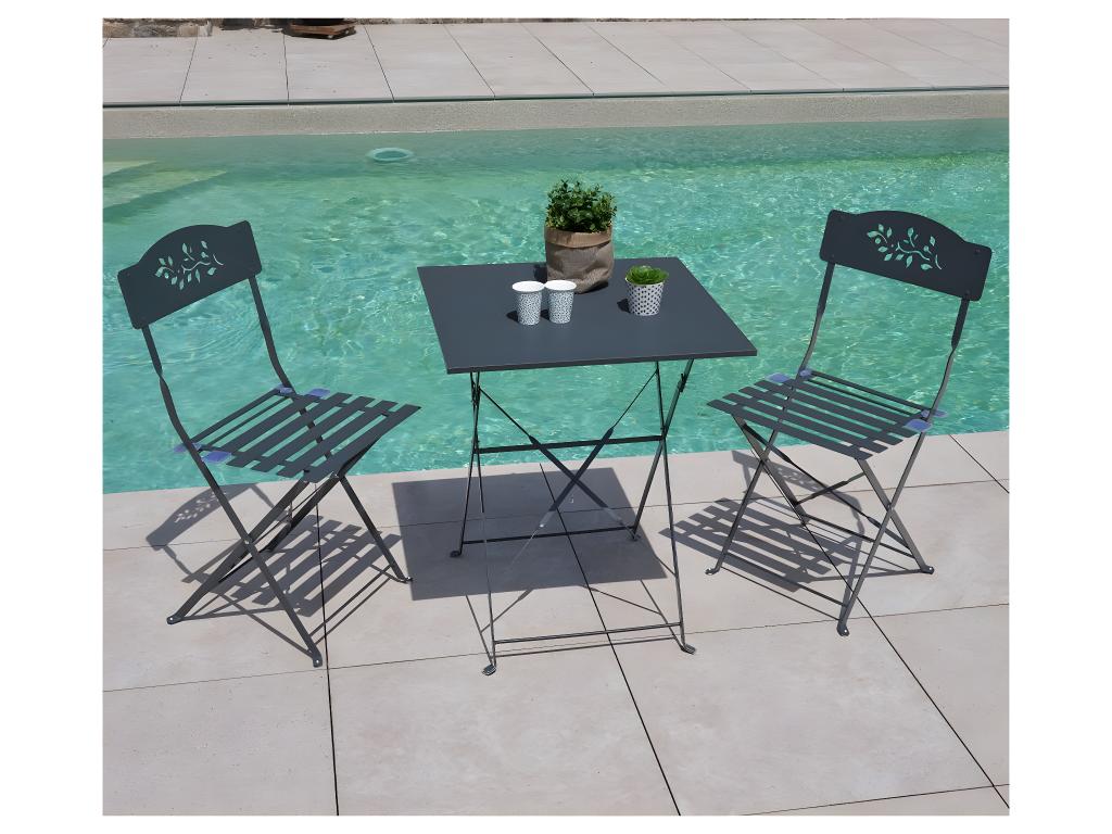 Decohaute - Ensemble table et chaises de jardin - 2 places - Gris Anthracite CIQS75038