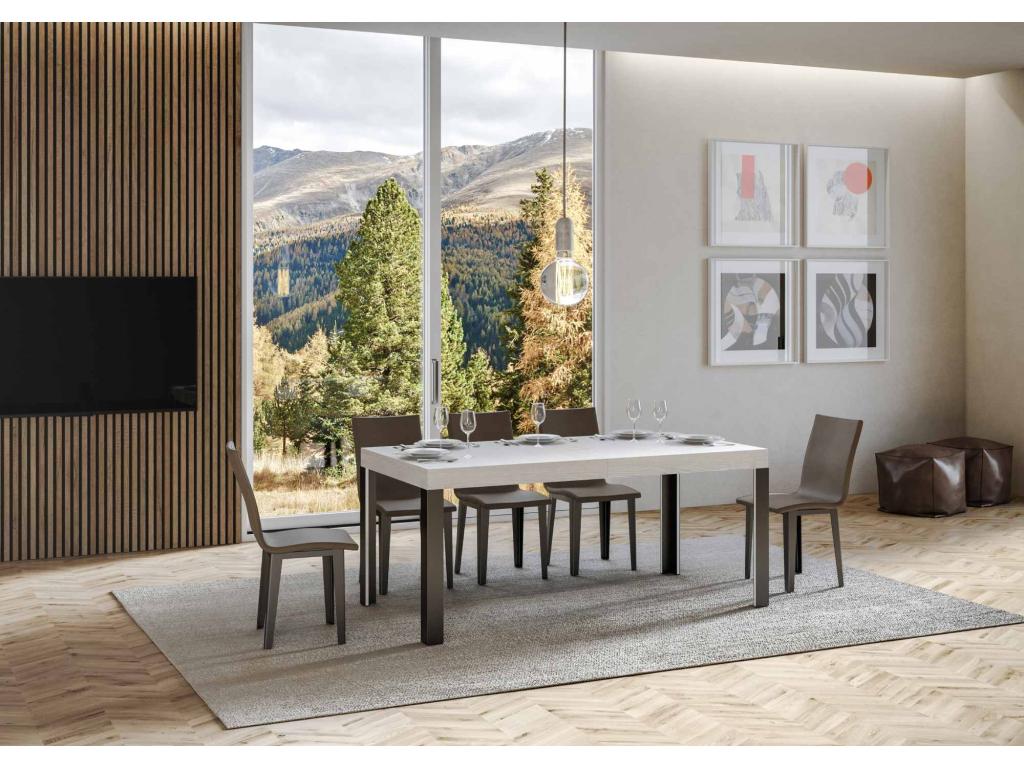 Table extensible 90x180/284 cm Artigeo Fr¨ºne Blanc cadre Anthracite BQEV02677