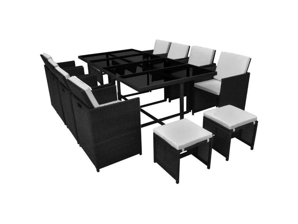 Table rectangulaire et 8 chaises de jardin en résine tressée noire Chezlova 2 QIHA50800