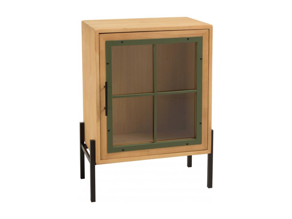 Artigeo - Buffet 1 porte vitr¨¦e encadrement vert pin et m¨¦tal noir IZTM28095