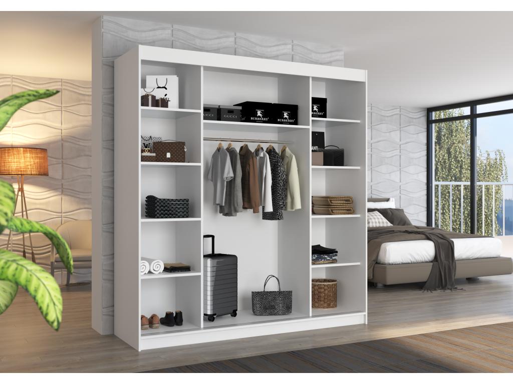 Armoire chambre adulte 2 portes coulissantes bois noir et blanc avec miroir Chezlova 200cm VFXZ30731