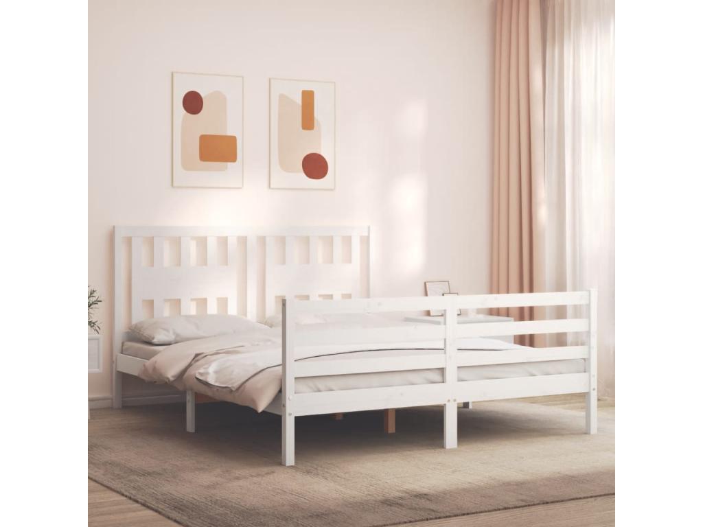 Cadre de lit avec tête de lit blanc 160x200 cm bois massif QGNS29222