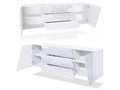 Buffet Suspendu Corps Blanc Mat Fa?ades Blanc Brillant Tiroir Aspect Central Chêne Nature LED QCNF51849
