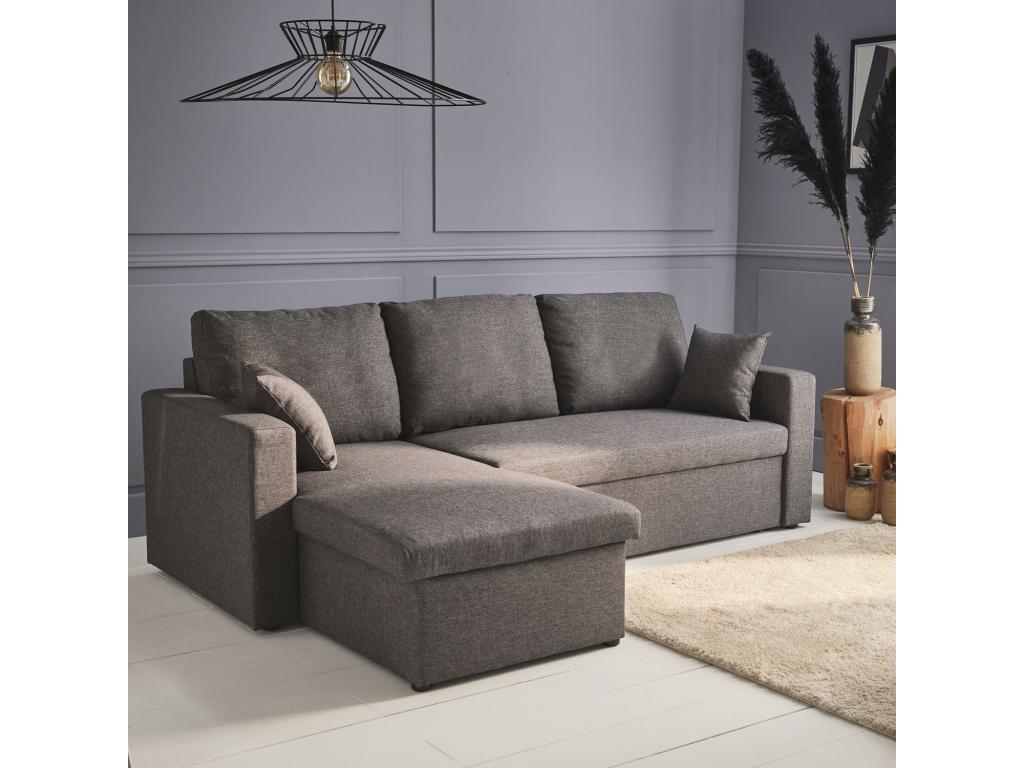 Canap¨¦ d'angle convertible en tissu gris chin¨¦ fonc¨¦ - Decohaute - 3 places- fauteuil d'angle r¨¦versible coffre rangement lit modulable AACK10668