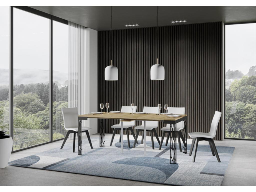 Console extensible design bois et acier anthracite Artigeo évolution-Couleur Naturel-Support 4 pieds-5 rallonges EROX92997